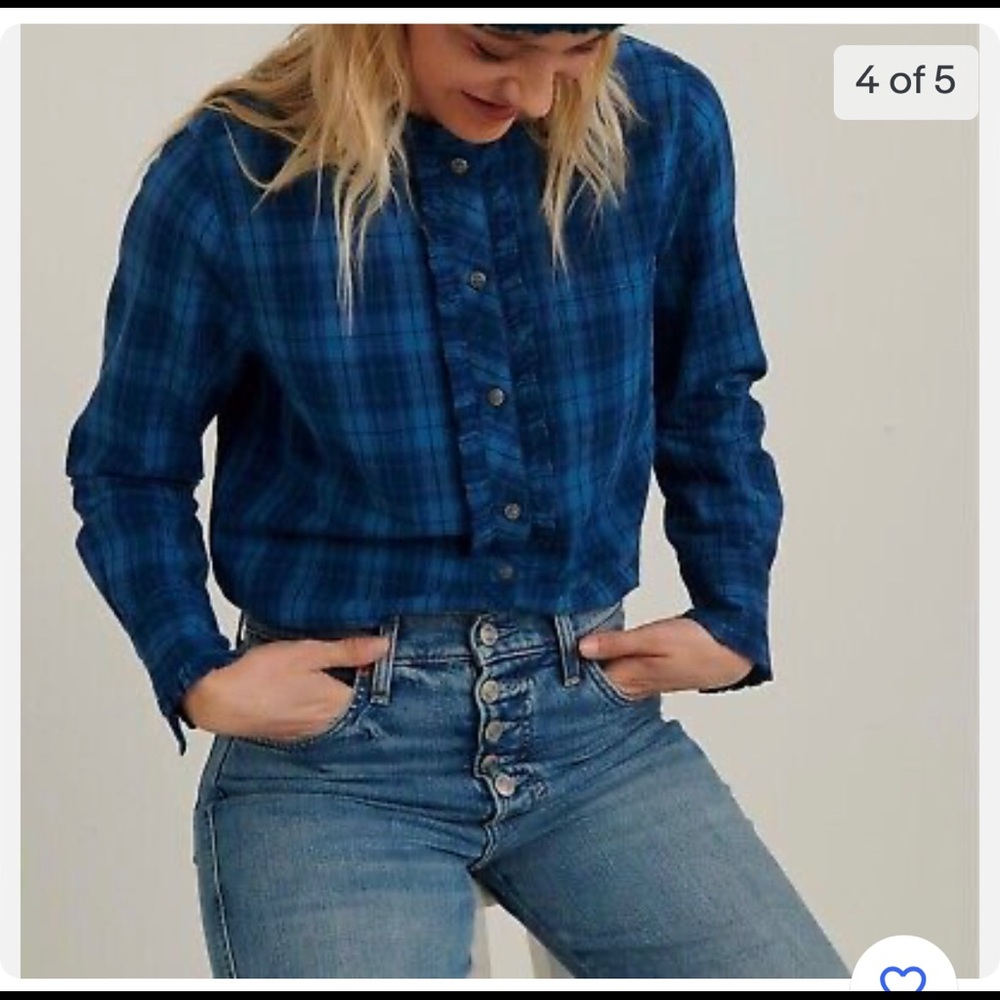 NWOT Cowgirl Chic! Lucky Brand Audrey Ruffle Tunic Top, Blue, Size S
